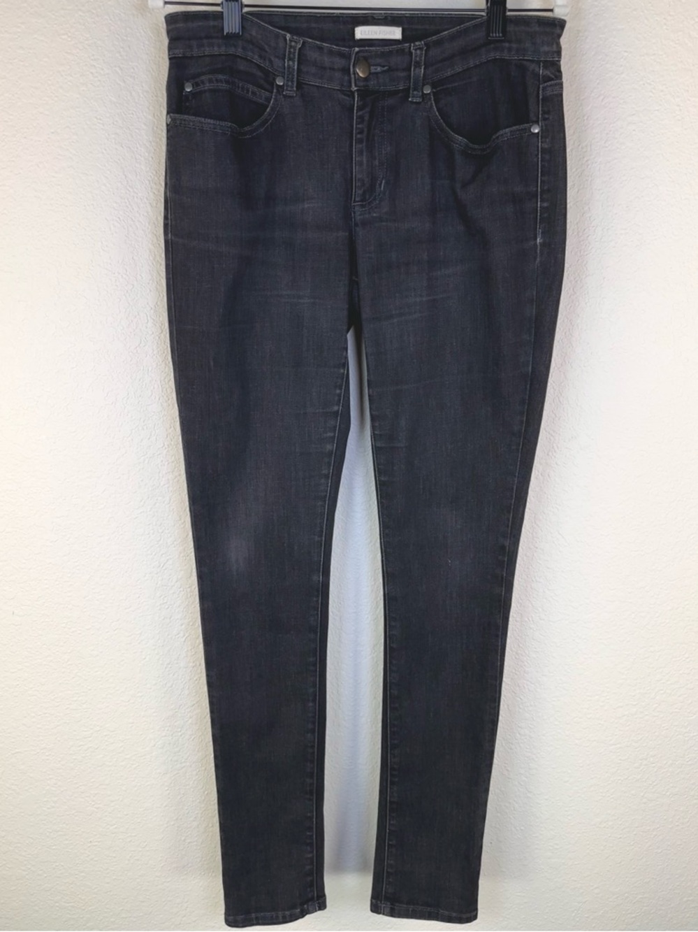 Eileen Fisher Womens Skinny Jeans Faded Black Organic Cotton Stretch Size 6